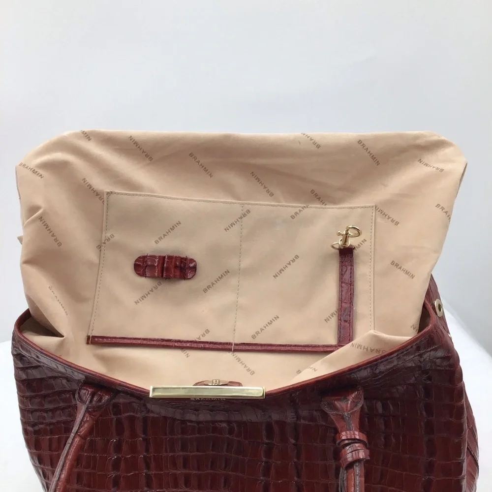 Brahmin Brown Crocodile-Embossed  Any Time Tote Bag with Tassle